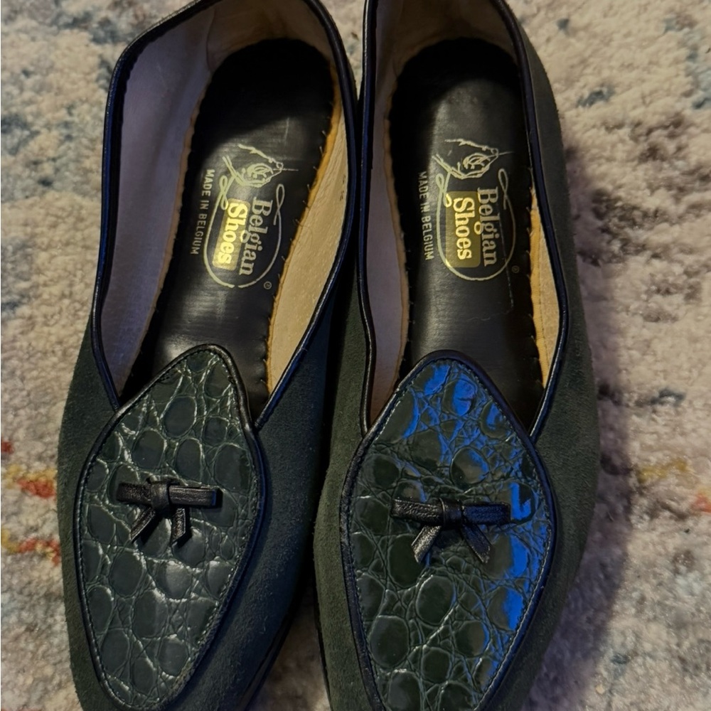 Women's Dark Green Crocodile Print  Loafers